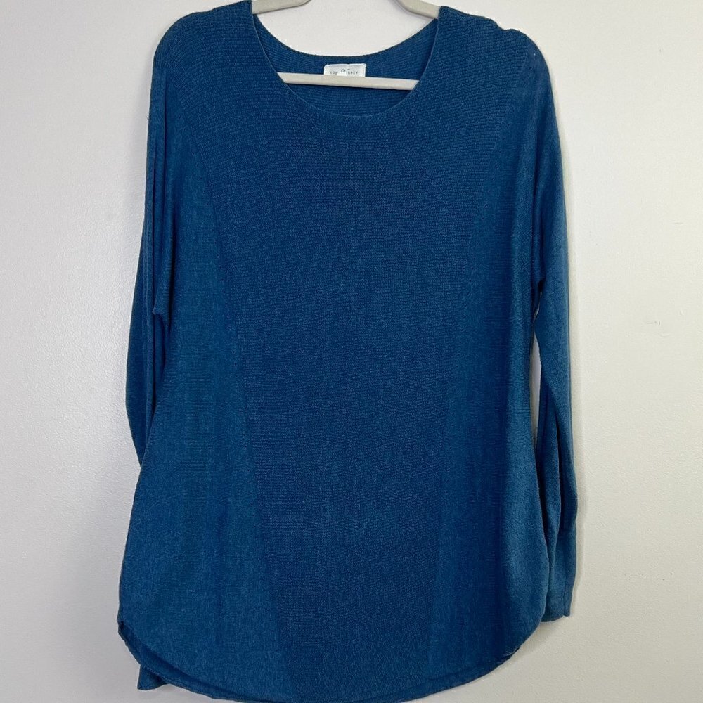 Lou & Grey Curved Hem Knit Long‎ Sleeve Longline Tunic Sweater Blue Size Small